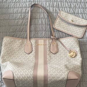 Michael Kors Cream and Pink Signature Tote Set